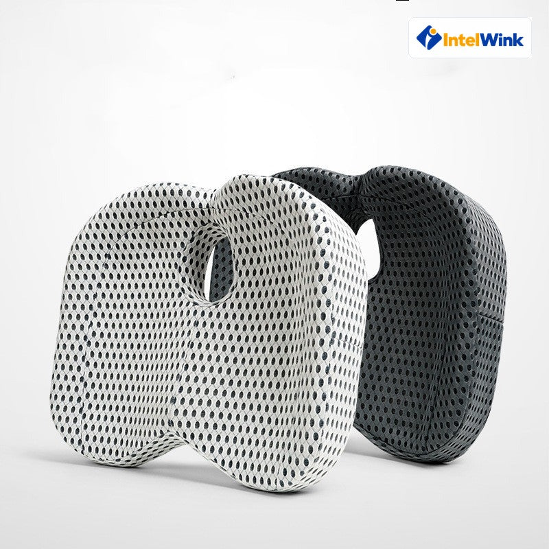 IntelWink ergonomic wedge memory foam car seat cushion installed in vehicle bucket seat for sciatica and coccyx pressure relief