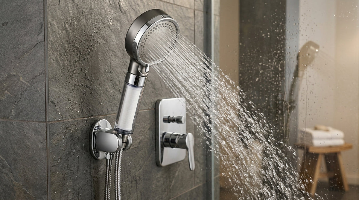 IntelWink high pressure filtered handheld shower head delivering powerful stream with built-in melt blown PP cotton filter