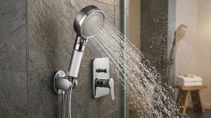 IntelWink high pressure filtered handheld shower head delivering powerful stream with built-in melt blown PP cotton filter