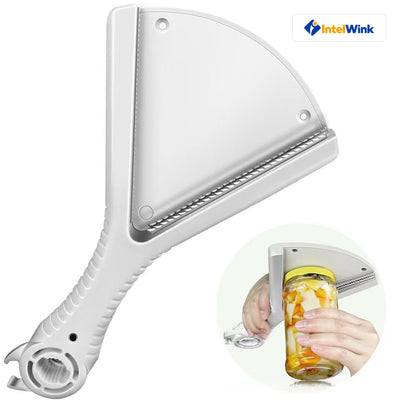 IntelWink™ Ergonomic 2-in-1 Jar & Bottle Opener in Matte White with Serrated Steel Grip Teeth and