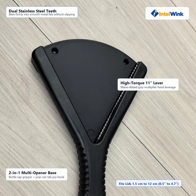 IntelWink Ergonomic Jar Opener Engineering Breakdown Dual Serrated Steel Teeth and 11-Inch Leverage