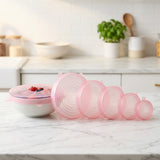 Soft Pink 6-Piece Silicone Stretch Lids Set with Concentric Grip Rings and Pull Tabs