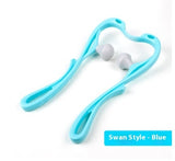 Swan style blue manual neck massager with dual gray silicone massage knobs