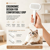 Self-cleaning grooming brush for pets showing one-click hair release mechanism