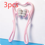 Three-piece multi-pack of pink manual six-roller neck massagers