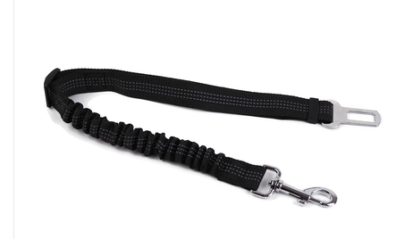 IntelWink Adjustable Dog Car Seat Belt Tether Strap - Black Reflective Stitching with Bungee Damper