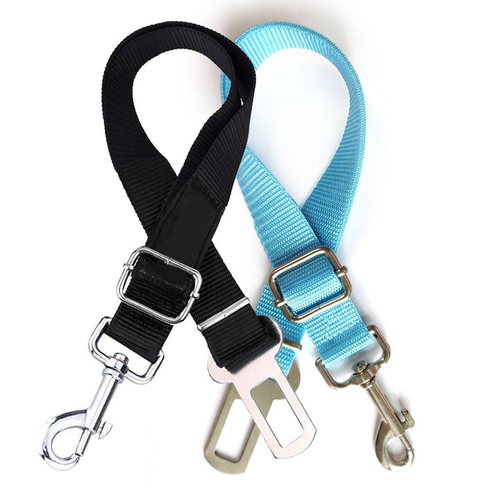 IntelWink Adjustable Dog Car Seat Belt Tether Strap - Black and Sky Blue 2-Pack Value Set
