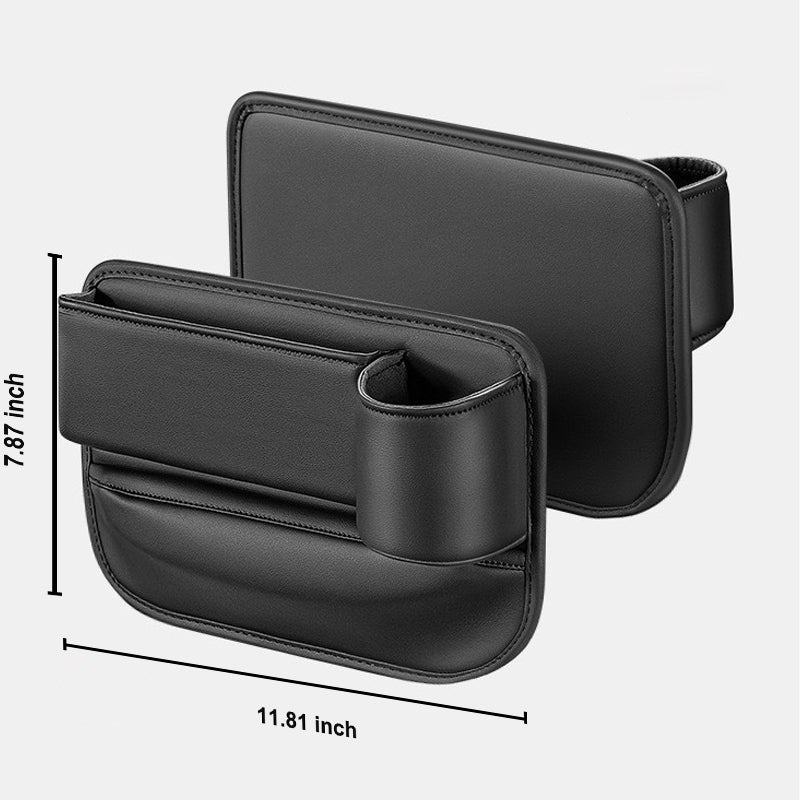 Close-up view of integrated bottom charging cable pass-through port on car seat gap organizer