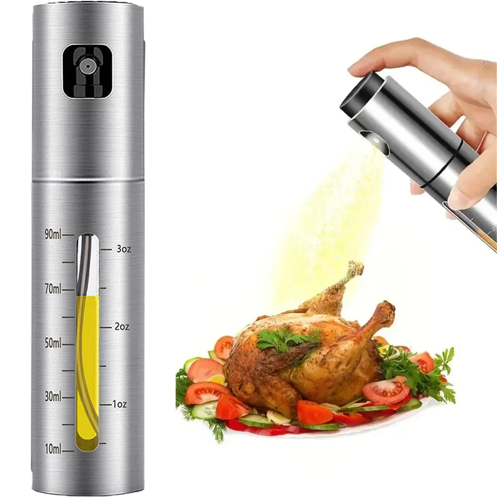 Food-Grade Stainless Steel & Glass Olive Oil Sprayer & Mister (Refillable Cooking Spray Bottle for Air Fryer & BBQ)