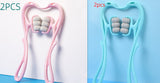 Two-piece set of manual six-roller neck massagers in pink and cyan blue