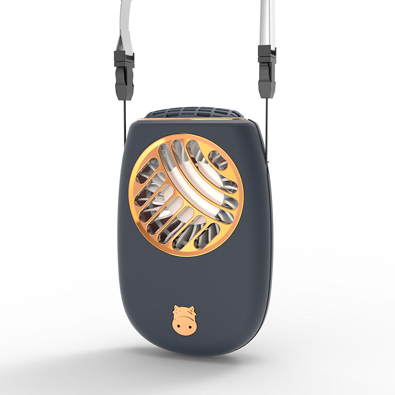IntelWink Midnight Navy Blue Hands-Free Bladeless Neck Fan with Rose Gold Intake Grill and