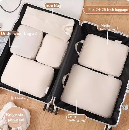Ultra-compression travel packing cubes 6-piece organizer set in warm beige