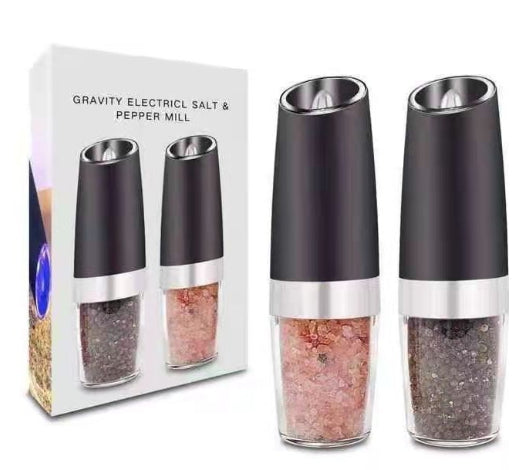 IntelWink Matte Black Electric Gravity Salt and Pepper Grinder Duo Set 2-Pack