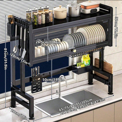 IntelWink™ 2-Tier Over the Sink Dish Drying Rack with Enclosed Dustproof Cover