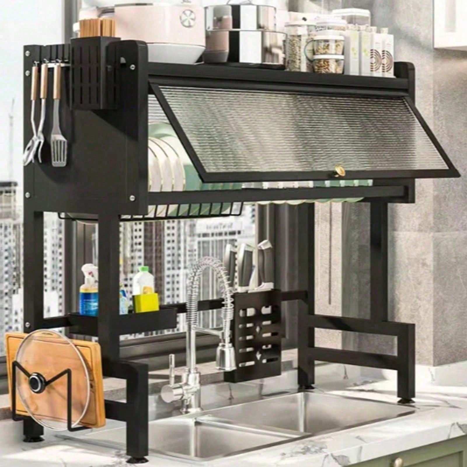 IntelWink™ 2-Tier Over the Sink Dish Drying Rack with Enclosed Dustproof Cover alternate angle