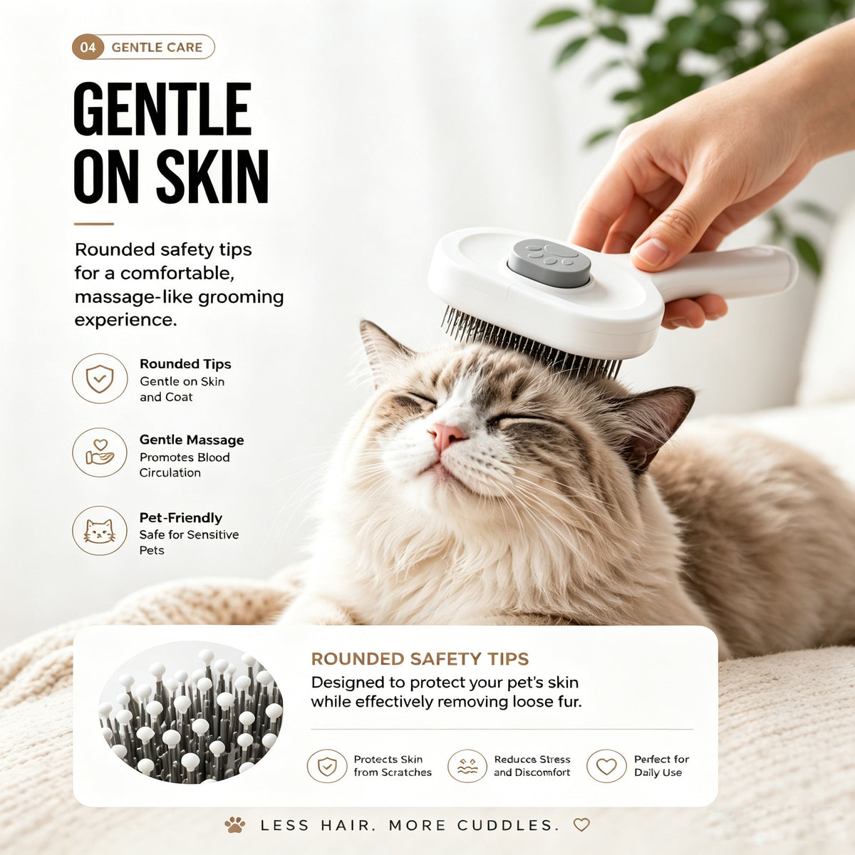 Deshedding brush for long and short hair cats and dogs side profile view