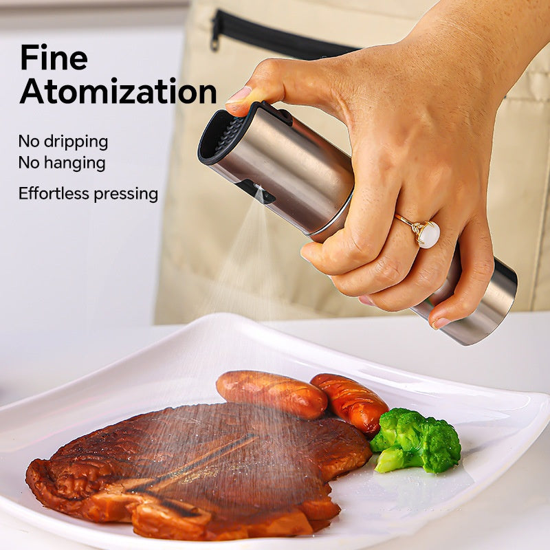Refillable stainless steel olive oil spray dispenser for kitchen and outdoor barbecue