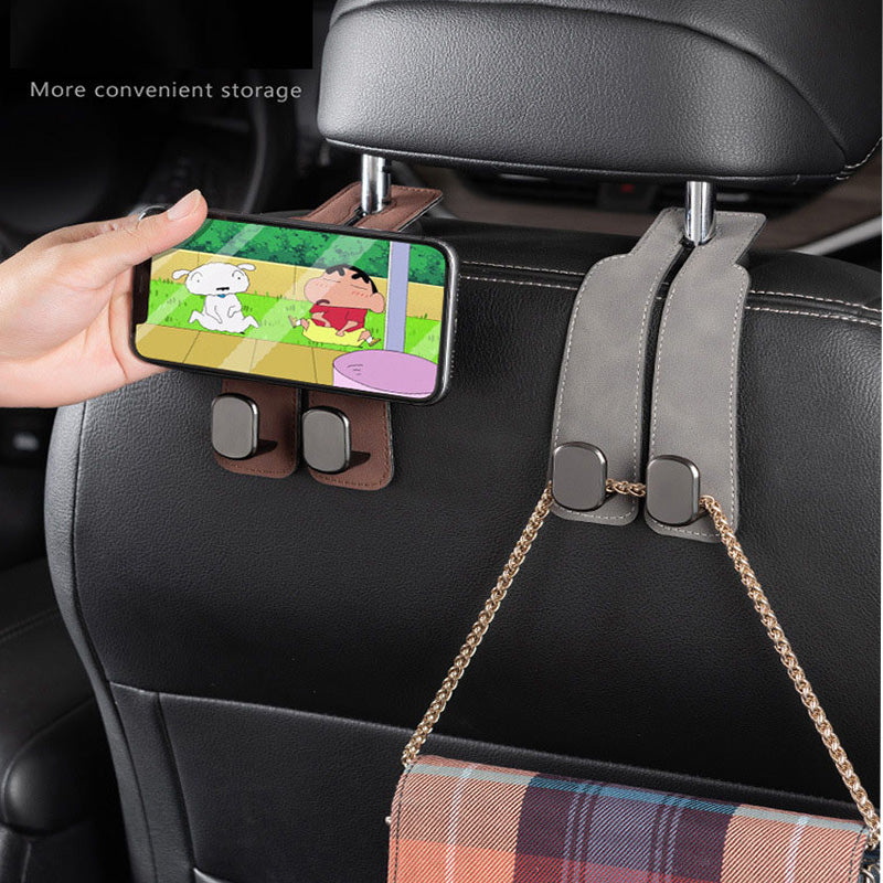 IntelWink™ Heavy-Duty Car Seat Headrest Hooks with Hidden Phone Holder Mount (2-in-1 Vehicle Organizer Hanger) - Ergonomic high-durability view 3