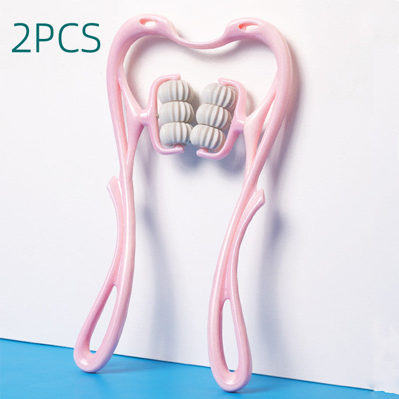 Two-piece set of pink manual six-roller neck massagers