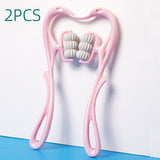 Two-piece set of pink manual six-roller neck massagers