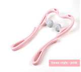 Swan style pink manual neck massager with dual gray silicone massage knobs