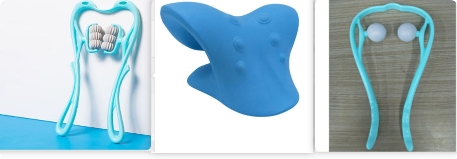 Three-piece neck care kit with six-roller massager, cervical pillow, and dual-ball roller