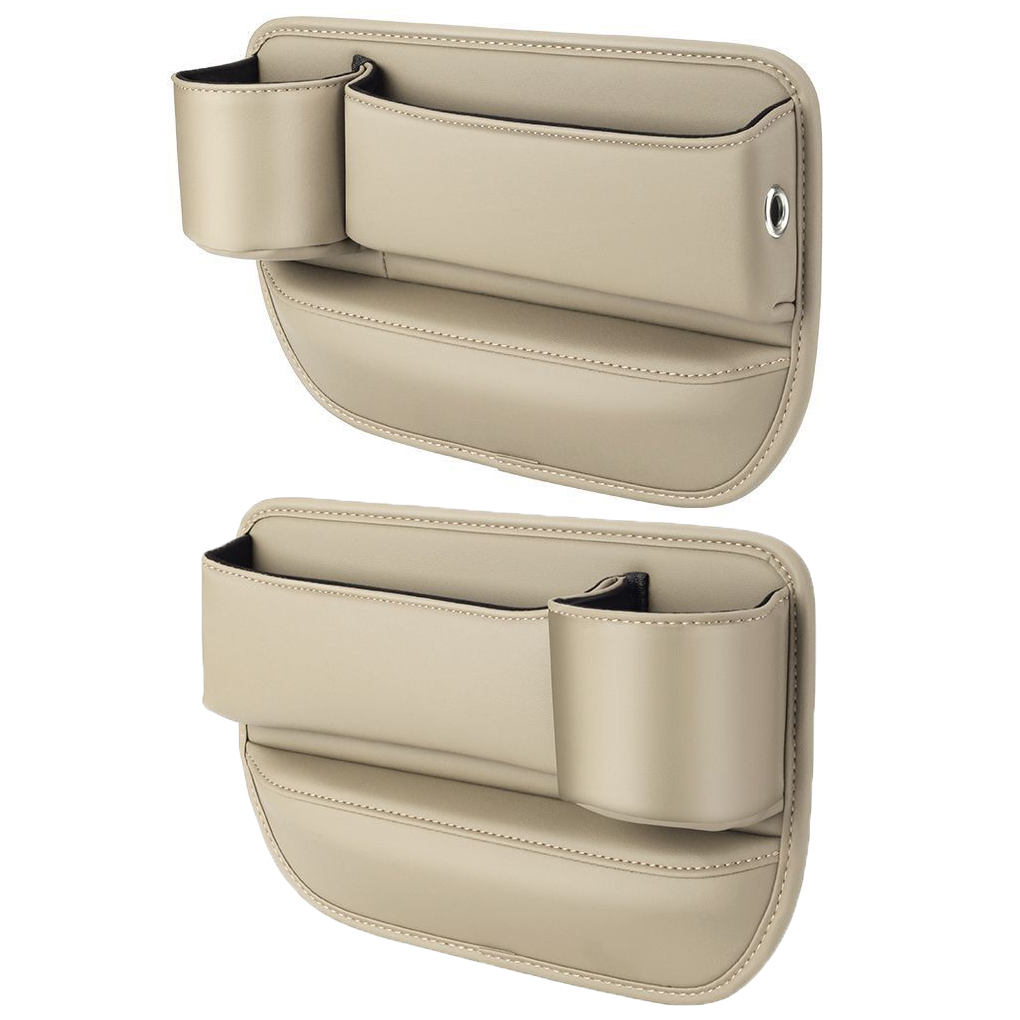 Universal car seat gap filler organizer - Driver & Passenger 2-Pack Pair in Off-White Beige