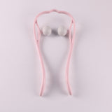 Pink lightweight manual neck massager with dual pressure balls against a white background