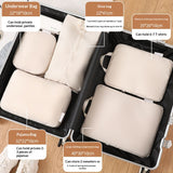 Luggage organizer piece dimensions for large cube, medium cube, underwear pouch, and shoe bag