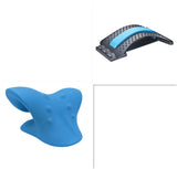 Spine wellness kit with an arched lumbar back stretcher and blue cervical pillow
