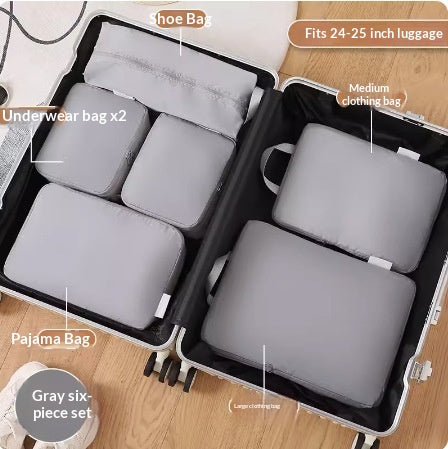Ultra-compression travel packing cubes 6-piece organizer set in dove gray