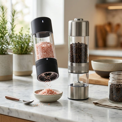 Automatic Electric Gravity Salt & Pepper Grinder with Blue LED Light