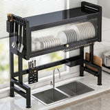 Modern bright kitchen lifestyle setting featuring IntelWink enclosed dish drying rack standing over