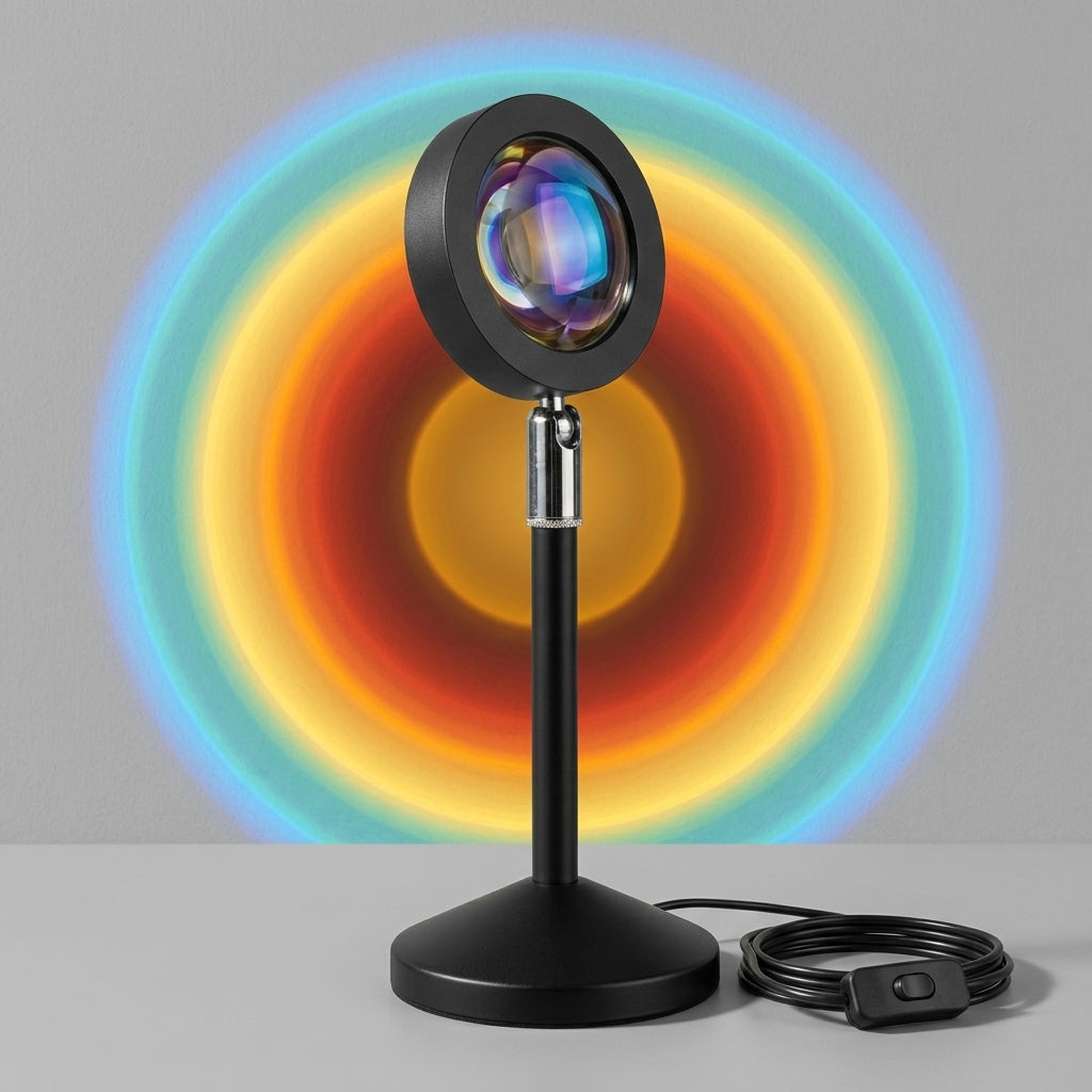 6W Standard Rainbow Sunset Projector Lamp with integrated USB power cable and inline toggle switch