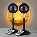 Two identical 180° rotating sunset projector lamps and wireless remote controls 2-pack value set