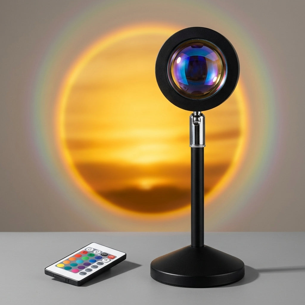 180° Rotating Rainbow Sunset Projector Atmosphere Lamp with Wireless Remote Control