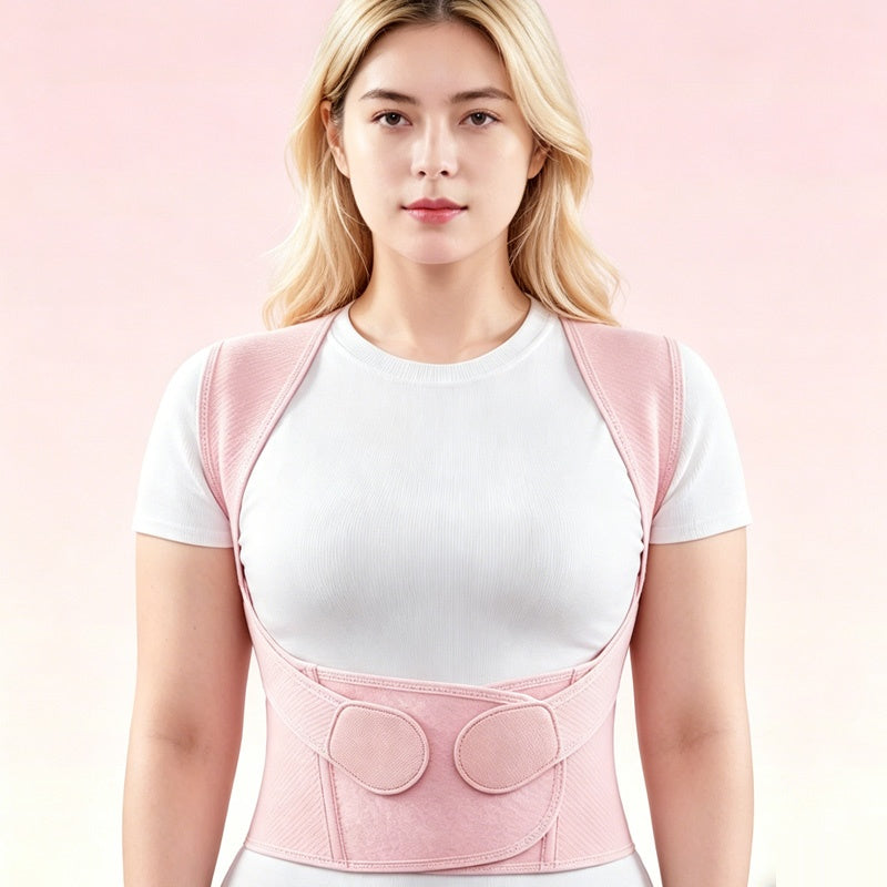 Front view on model demonstrating cushioned shoulder straps and dual hook-and-loop waist tension