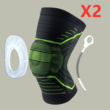 IntelWink Silicone Spring Knee Compression Brace - Black / Green - 2 Pack (Pair)