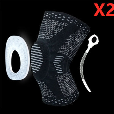 IntelWink Silicone Spring Knee Compression Brace - Black / Grey - 2 Pack (Pair)