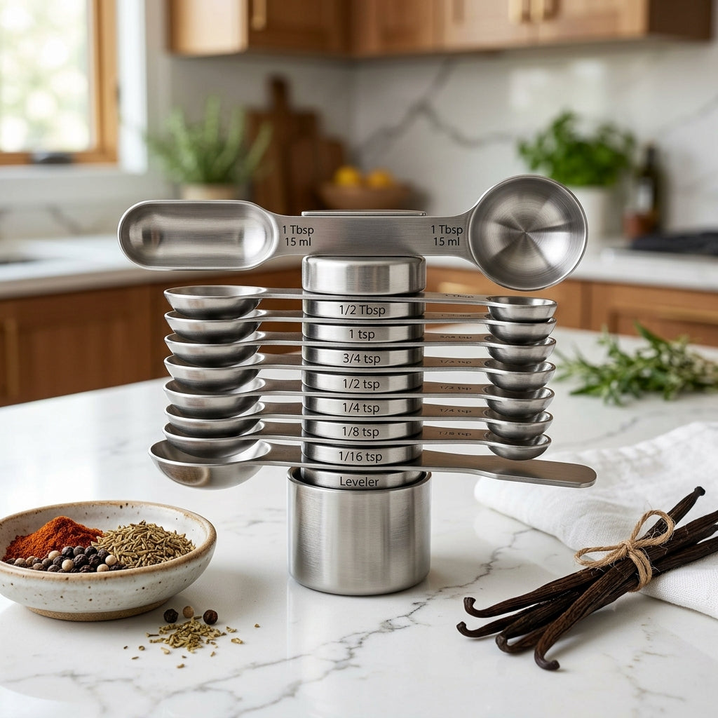 IntelWink™ Magnetic Dual-Sided Stainless Steel Measuring Spoons Set with Leveler