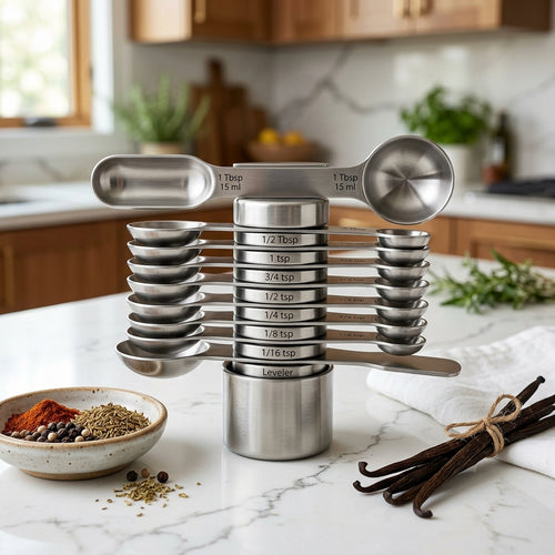 IntelWink™ Magnetic Dual-Sided Stainless Steel Measuring Spoons Set with Leveler