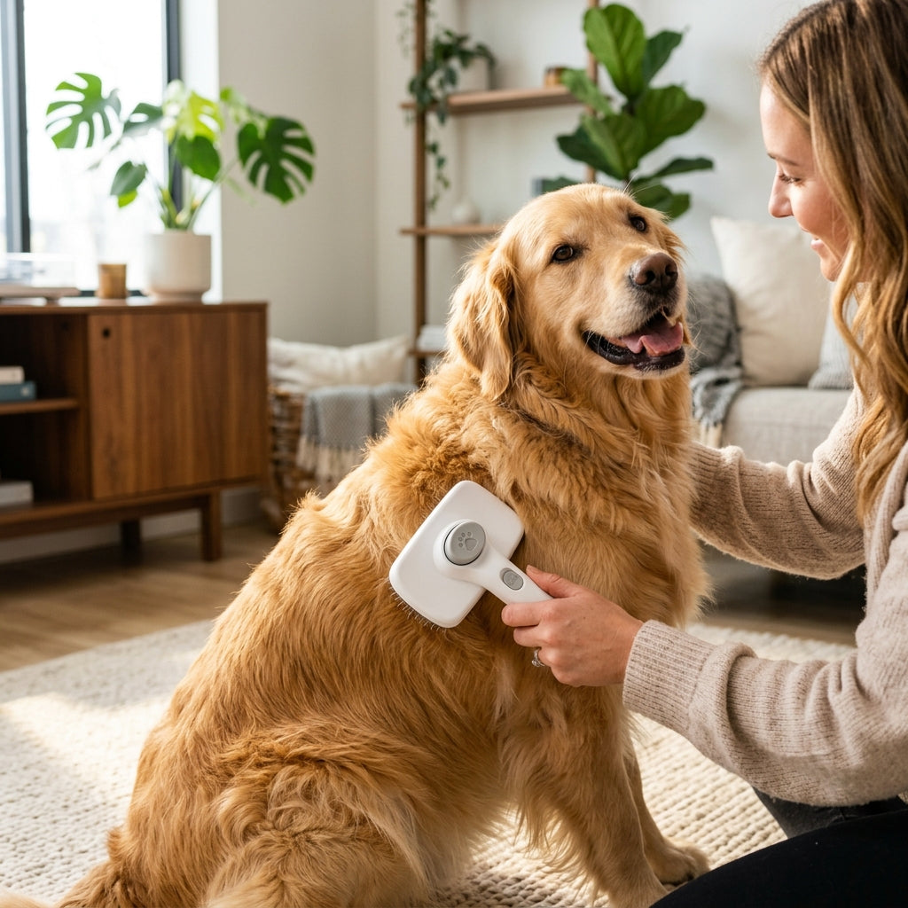 Pet Slicker Brush For Cats & Dogs, Self-Cleaning Grooming Brush With One-Click Hair Removal, Gentle Deshedding Tool For Long & Short Hair, Skin-Friendly Pet Grooming Comb - Studio Showcase