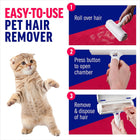 Step by step usage guide: roll back and forth, press button to open chamber, empty into trash