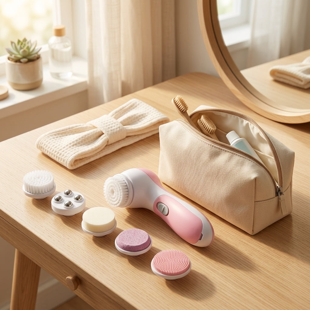5-in-1 Dual-Speed Rotary Facial Cleansing & Exfoliating Brush - Studio Showcase