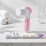 IntelWink 5-in-1 Rotary Facial Cleansing Brush with 5 interchangeable treatment heads on white