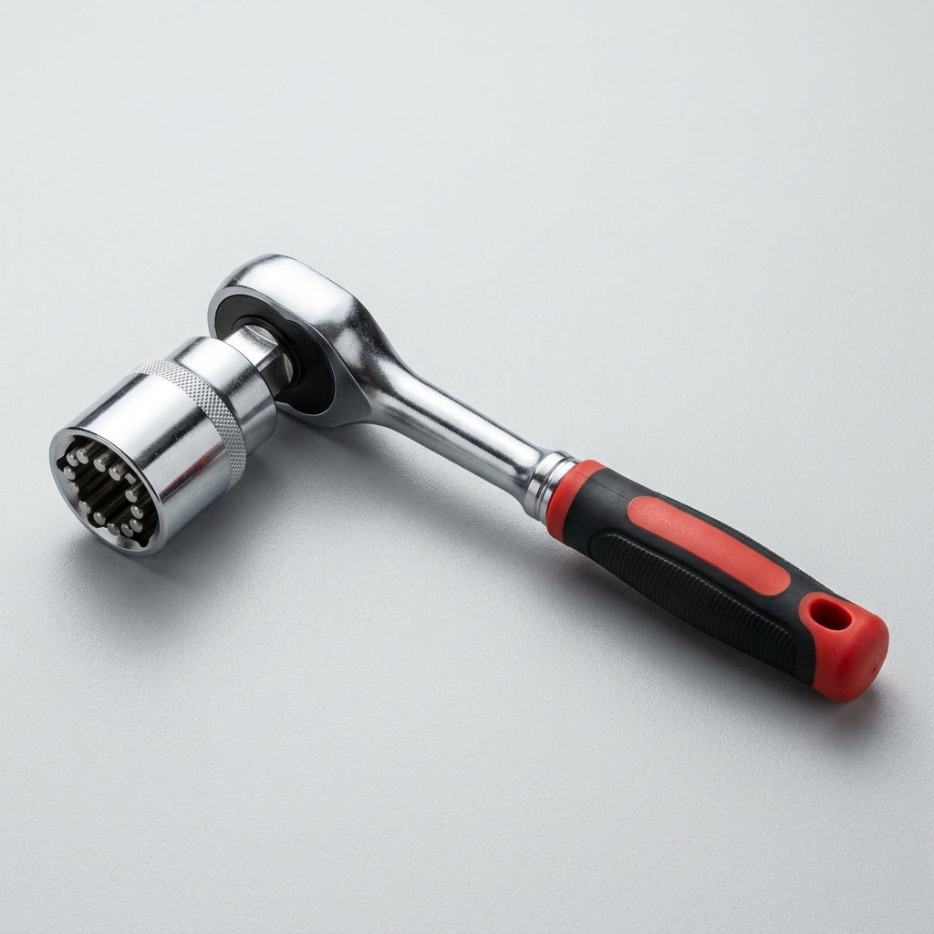 IntelWink Universal Socket coupled directly onto 24-tooth ergonomic ratchet wrench handle