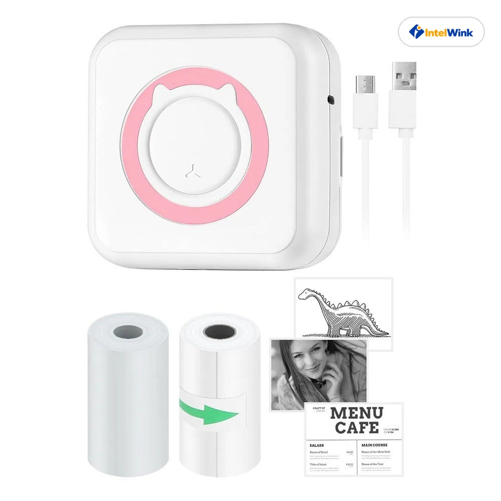 IntelWink Pocket Wireless Bluetooth Thermal Printer in Pastel Pink studio view