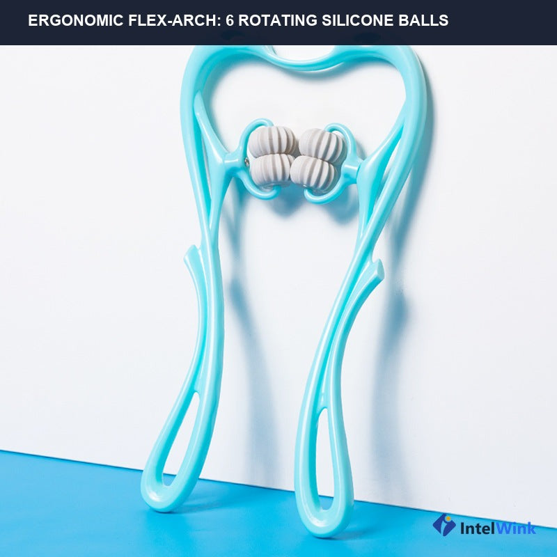Ergonomic swan arch design showing six rotating ribbed silicone massage balls